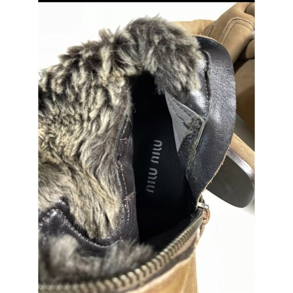 PRADA MIU MIU Brown Suede & Shearling Lining Tall Winter Heel Boots Women Sz 36 - Picture 8 of 10